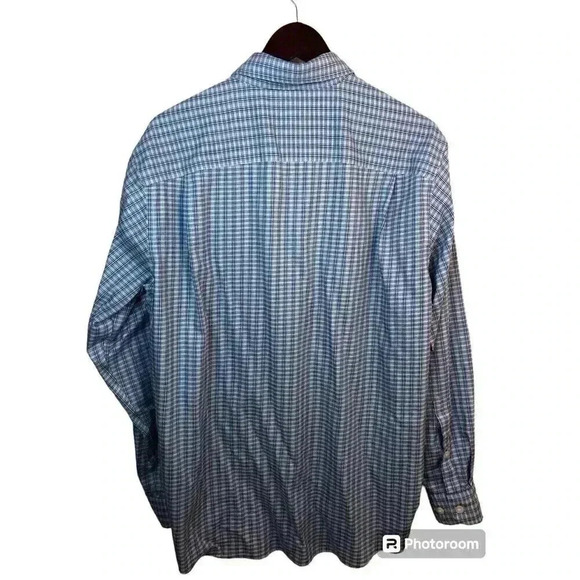 Orvis Mens Large Classic Fit Blue Check Print Button Up Shirt L/S Pockets - Picture 2 of 7